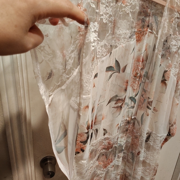 Brittany Black Floral Chiffon & Lace Kimono Jacket Cardigan Sz 3X Cottagecore - Picture 3 of 5